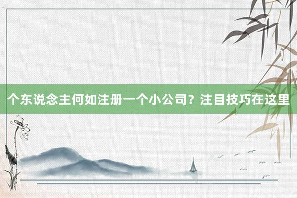个东说念主何如注册一个小公司?注目技巧在这里